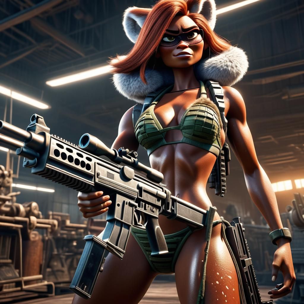 Hyperrealistic Furry Bunny Warrior in Pixar Style