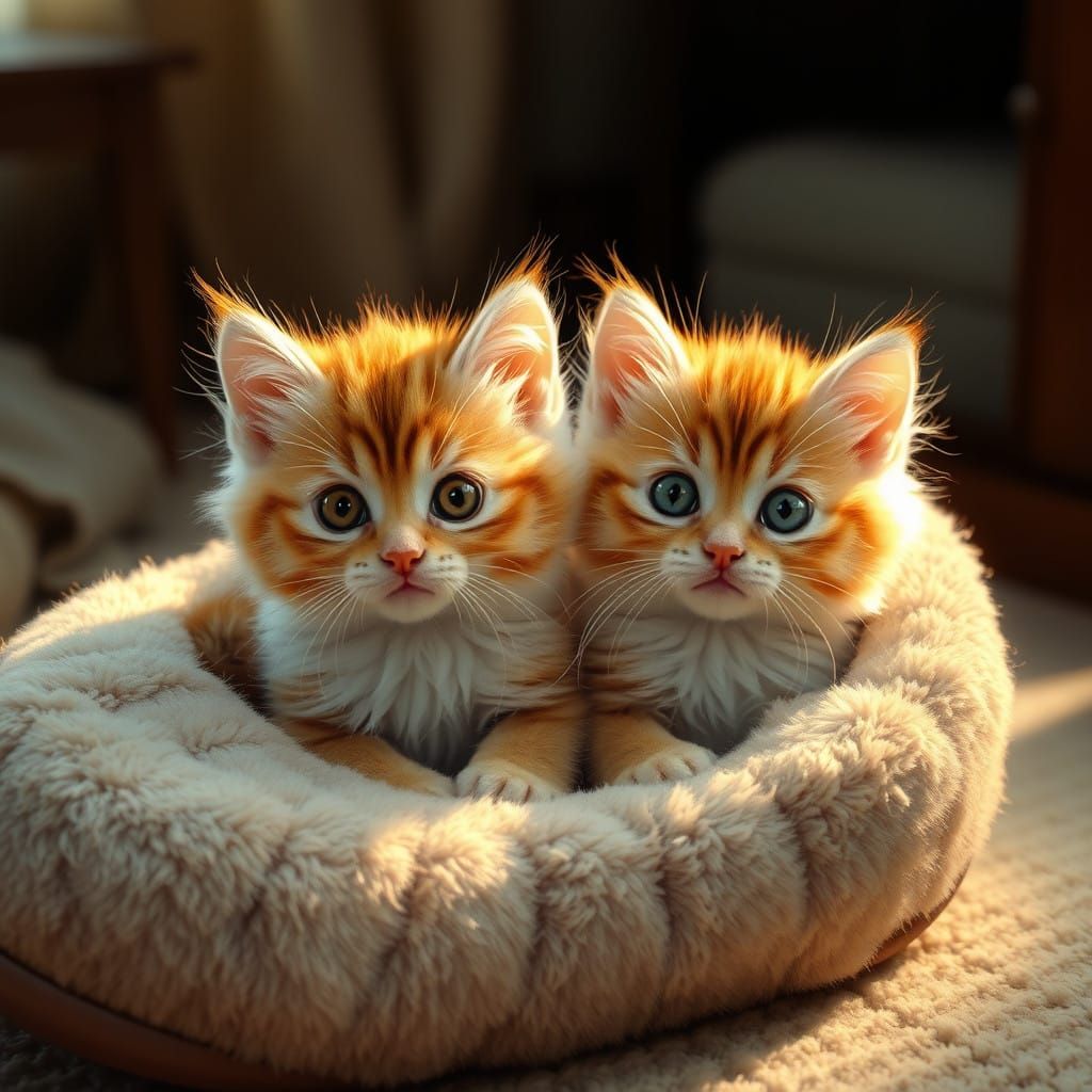 Fluffy Kittens in Cozy House Shoe