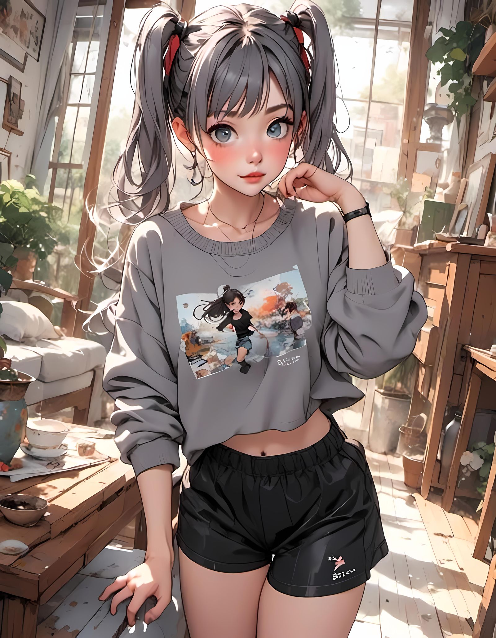 Anime Woman on Porch in Photorealistic Style