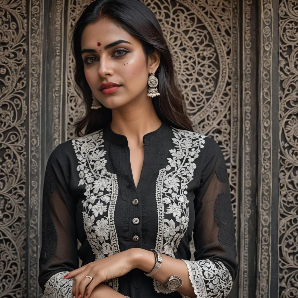 Woman in Black Kurti Hyperrealistic Portrait