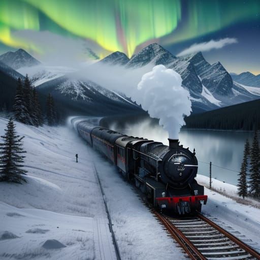 Majestic Steam Train in Snowy Canadian Wilderness
