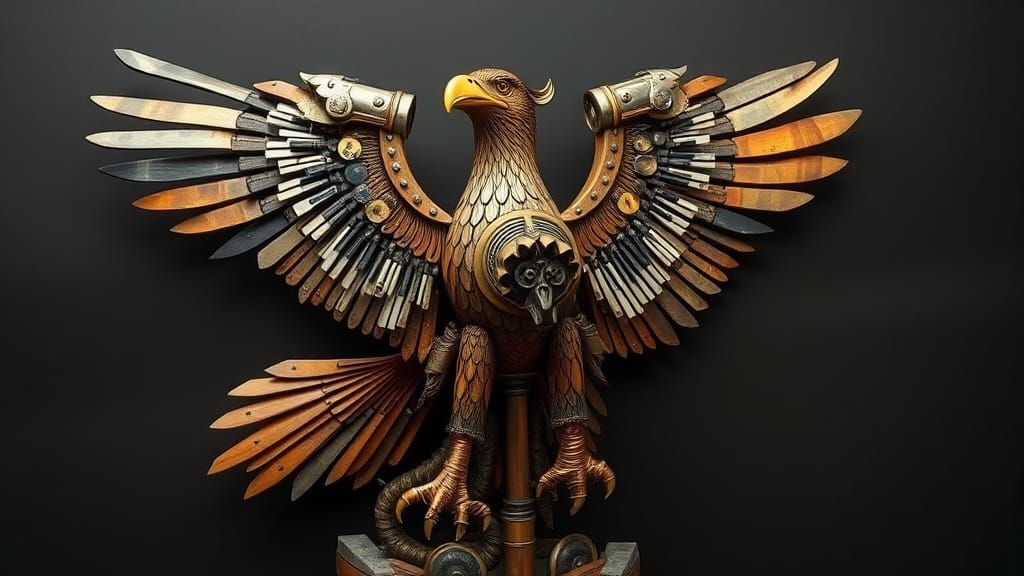Steampunk Eagle Sculpture from Salvaged Piano Parts