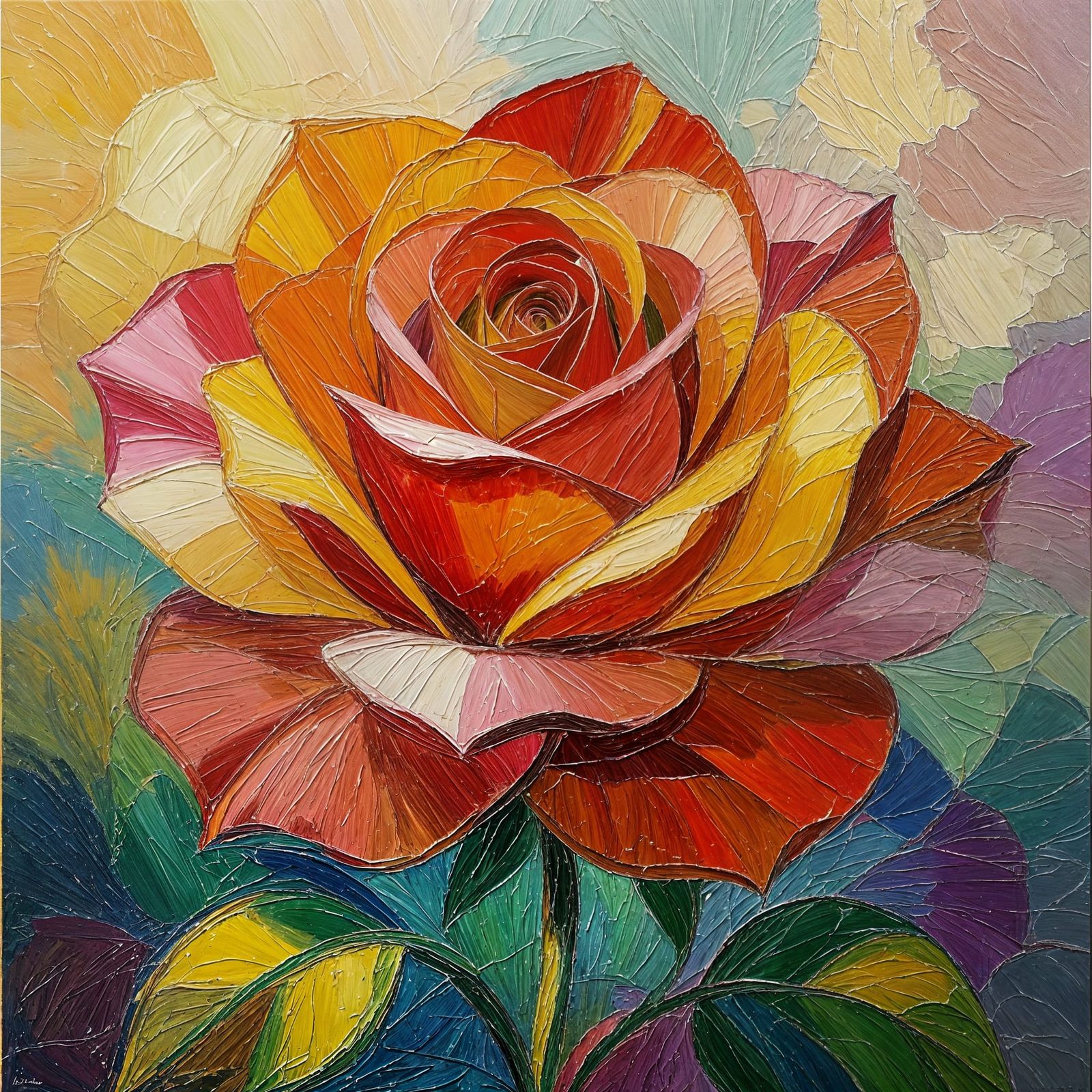 Vibrant Oversized Flower in Neo-Impressionist Style