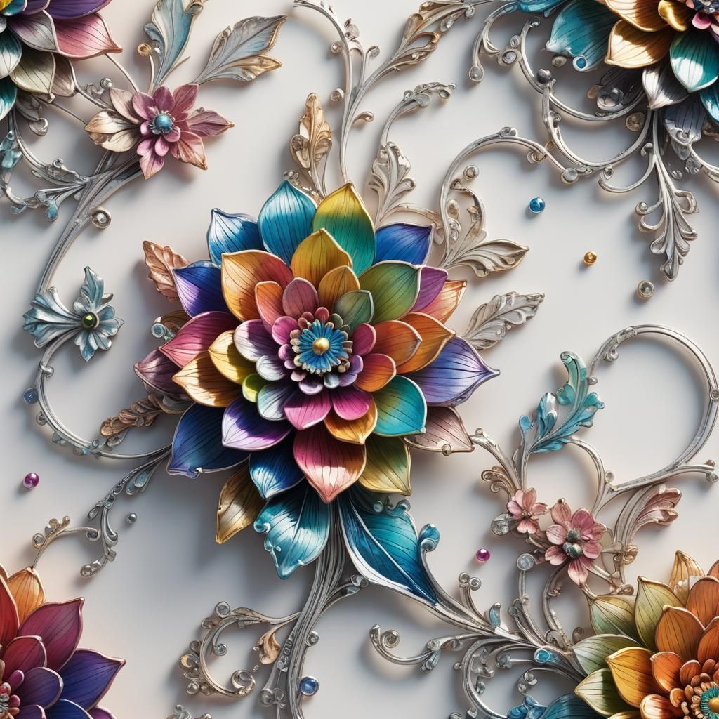Rainbow Metal Flower in Neo-Baroque Style