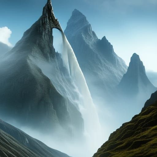 Epic Waterfall and Mountain Digital Matte Painting