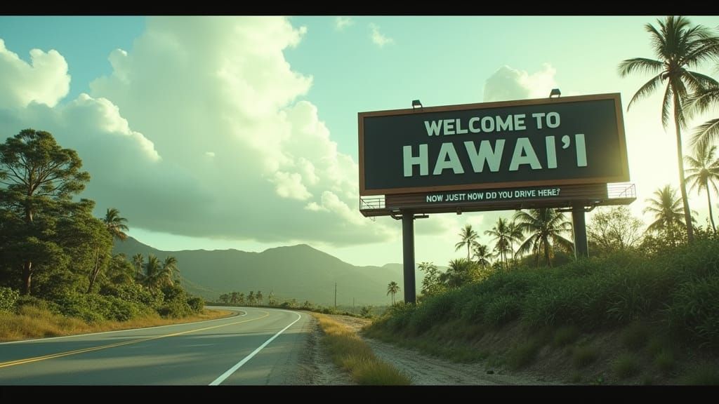 Tropical Highway Billboard in Cinematic Style