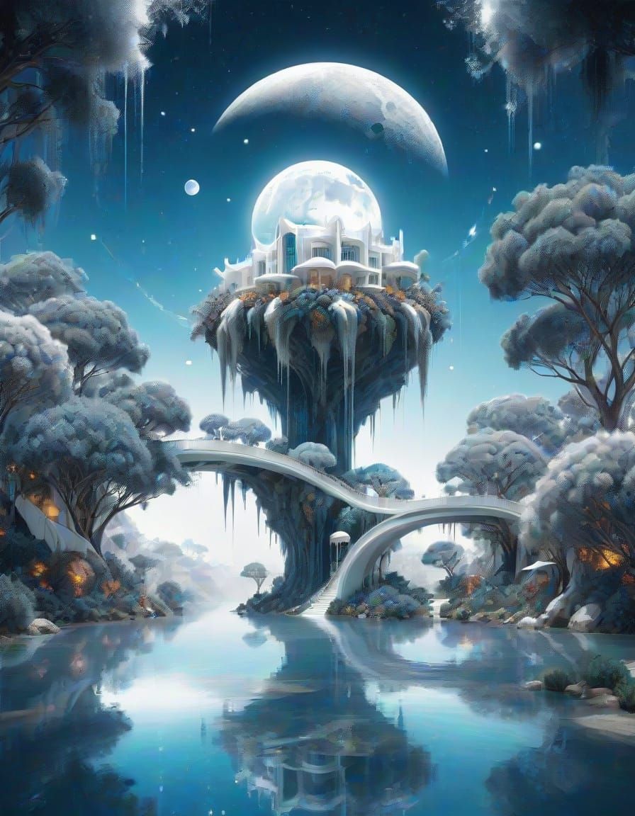 Ethereal Waterfall City in Cosmic Harmony