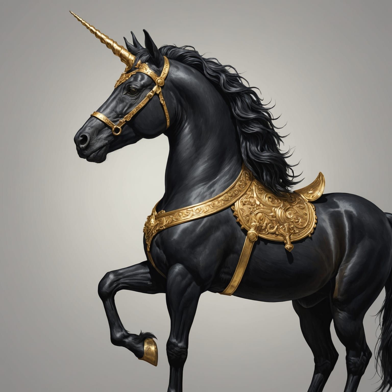 Black Unicorn with Golden Horn Profile