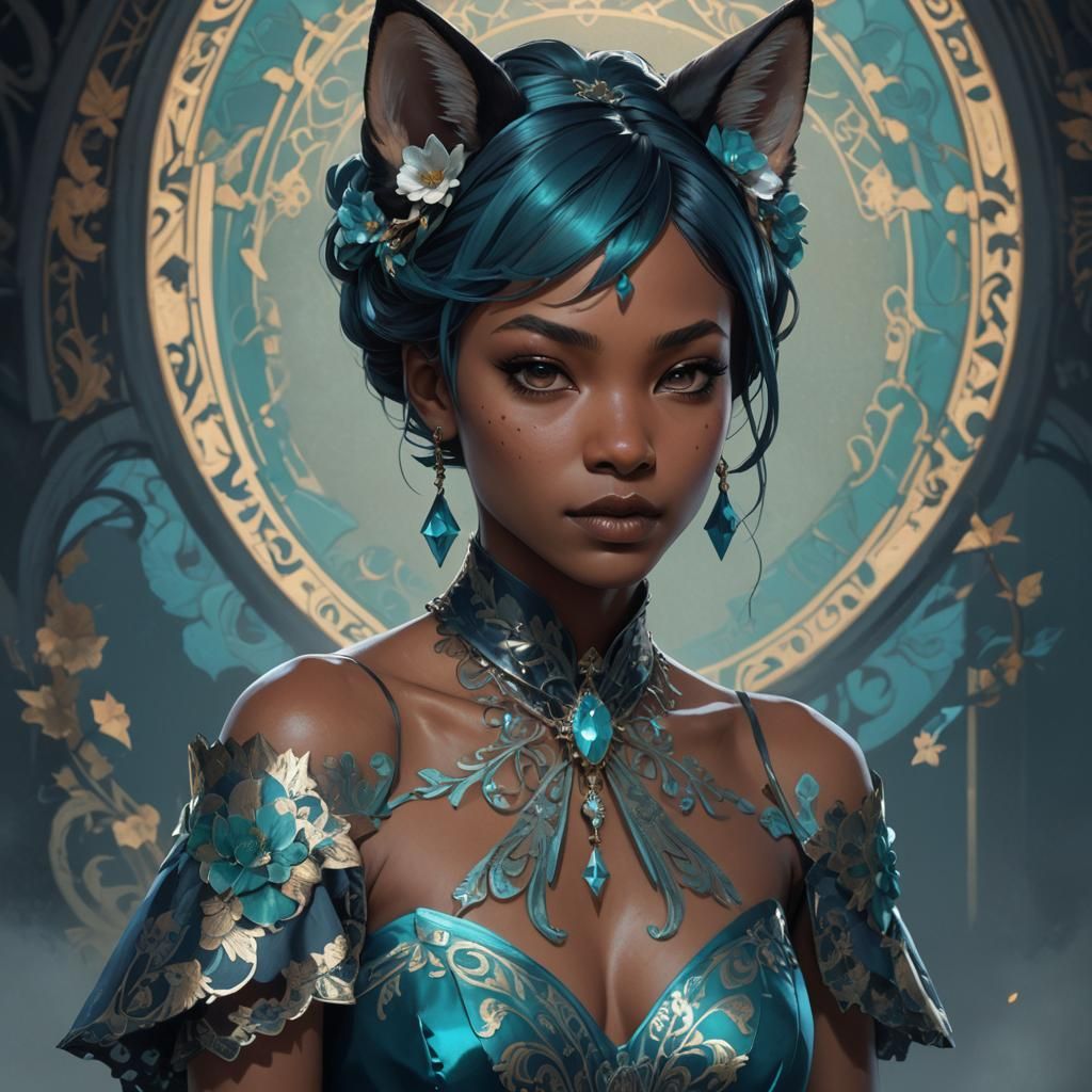 Gothic Kitsune in Blue Wedding Dress: Fantasy Portrait