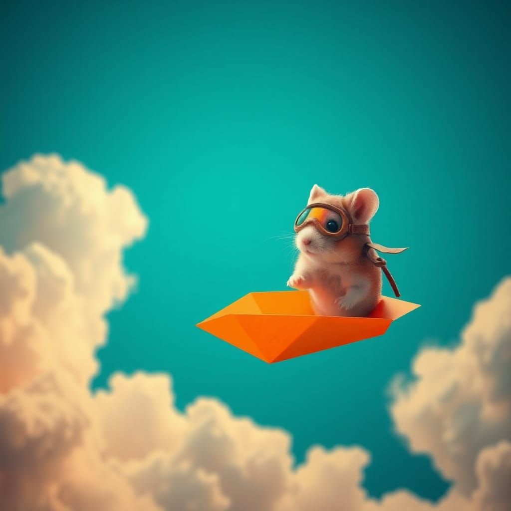Hamster Aviator Soaring on Paper Airplane