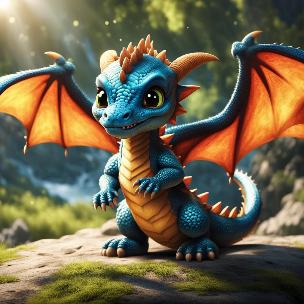 Adorable Baby Dragon in Streaming Sunlight