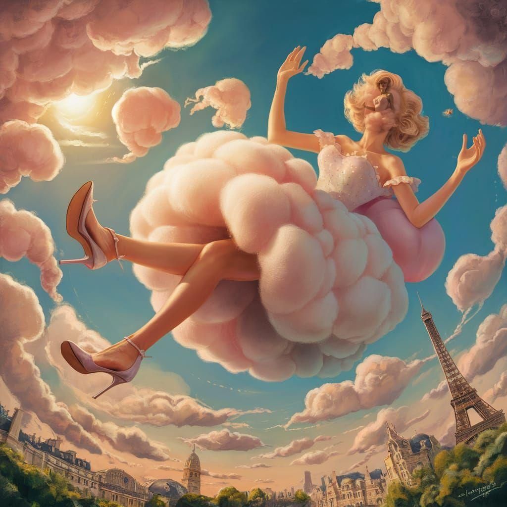 Giant Woman in Cotton Candy Dress Floats Over Paris