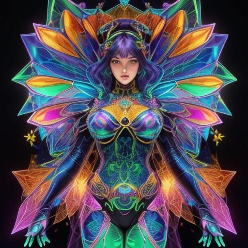 Psychedelic Glass Fairy: Holographic Geometric Artwork