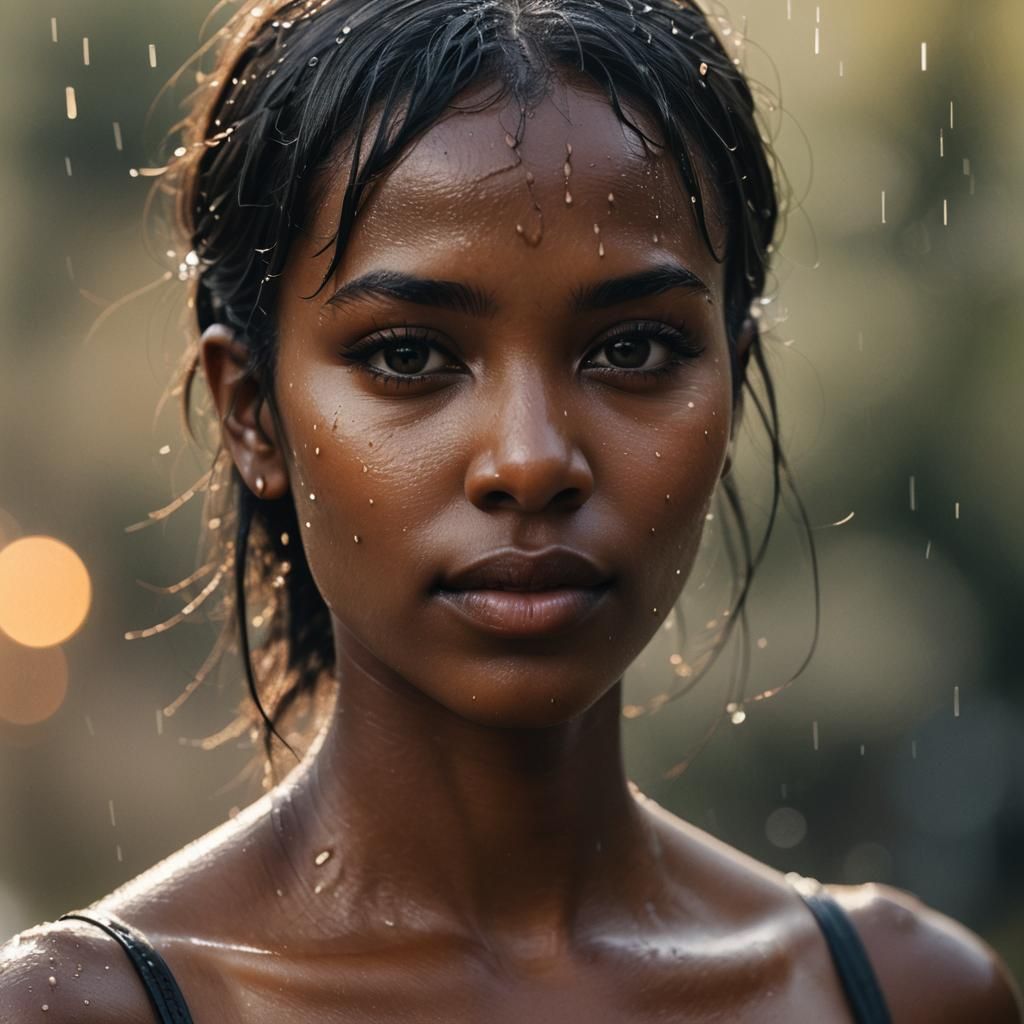 Golden Lit Portrait of a Glistening Woman