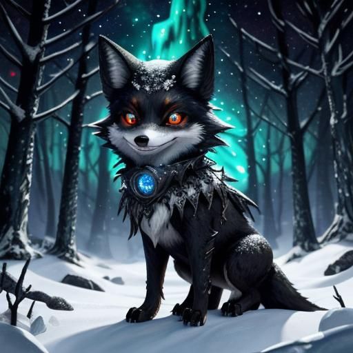 Undead Anthropomorphic Fox in Frozen Dark Fantasy Scene