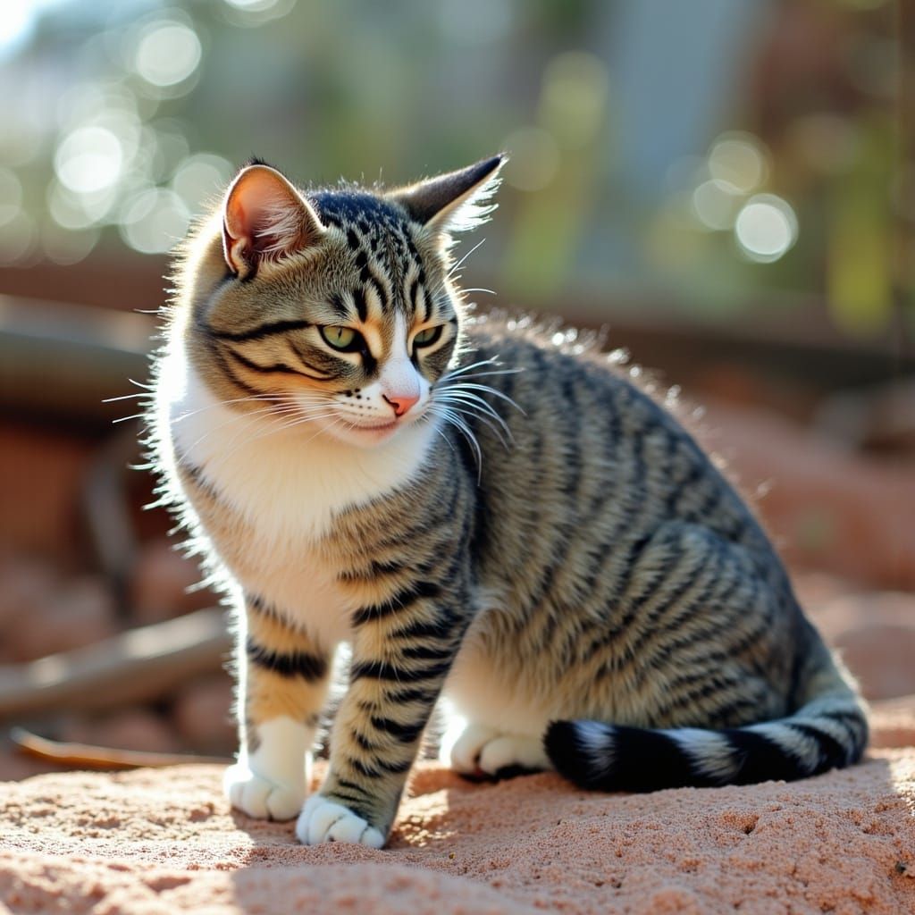 Futuristic Geometric Cat Exploring a Vibrant Universe