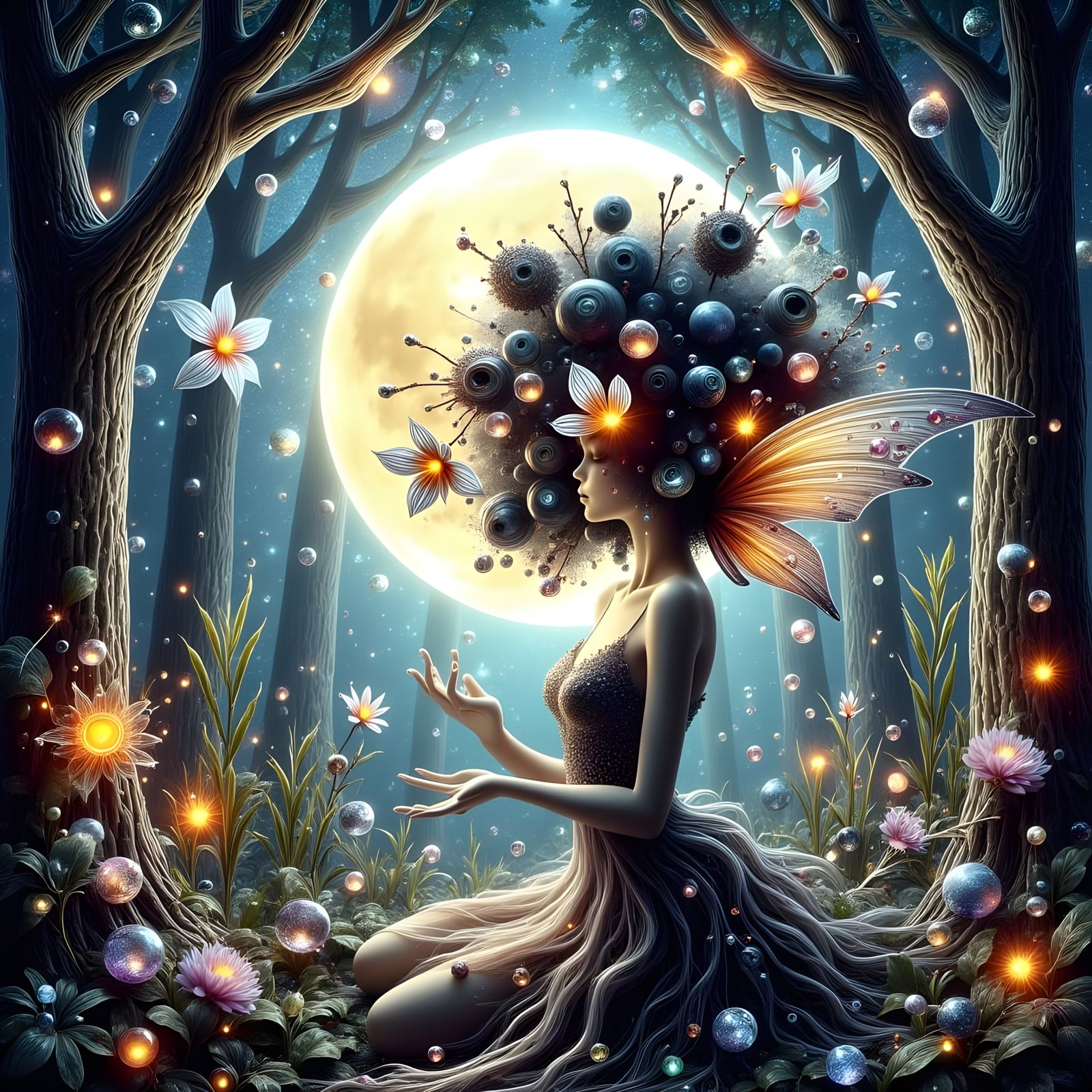 Mystical Forest Scene in Whimsical Punk Style