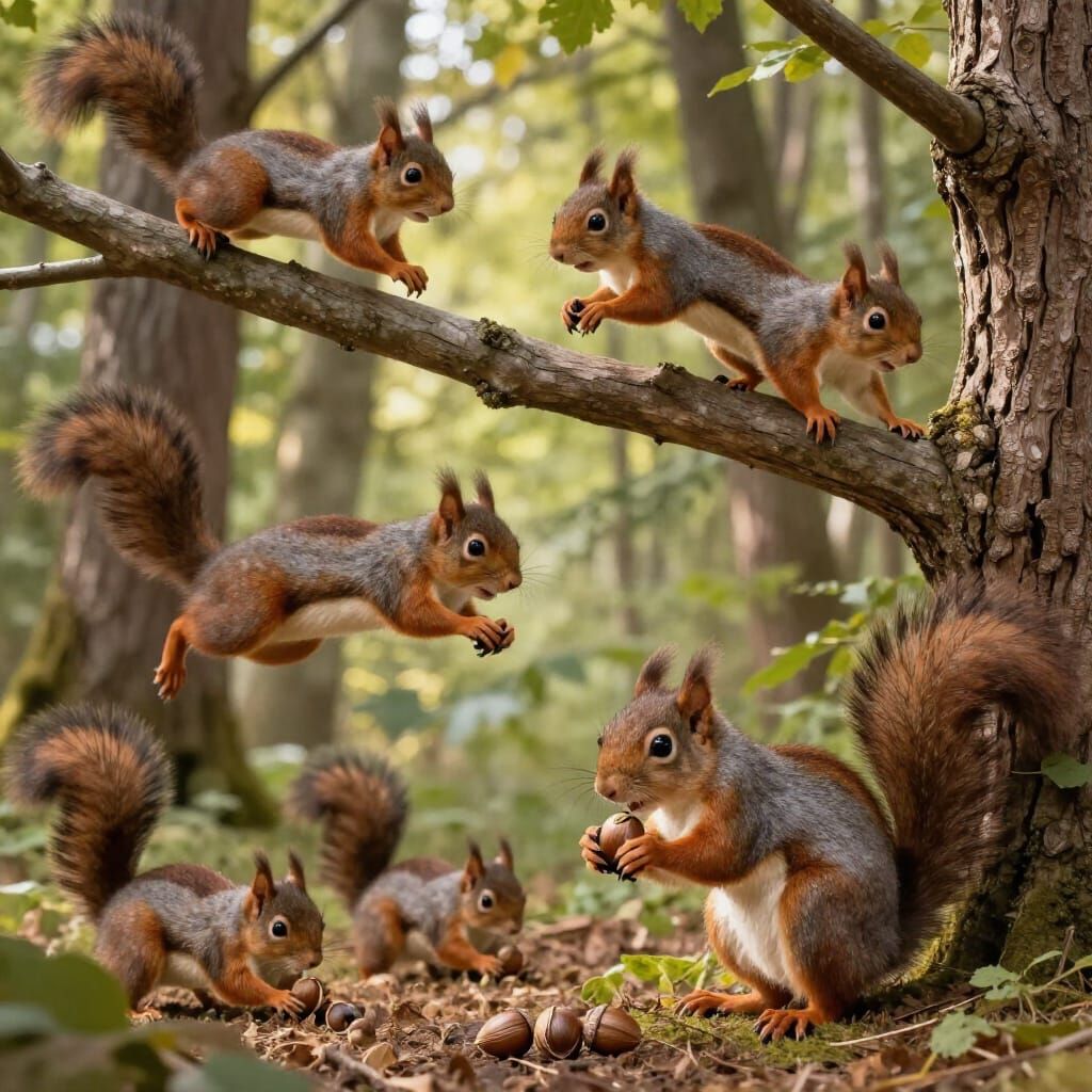 Woodland Squirrels in Dynamic Digital Illustration Style
