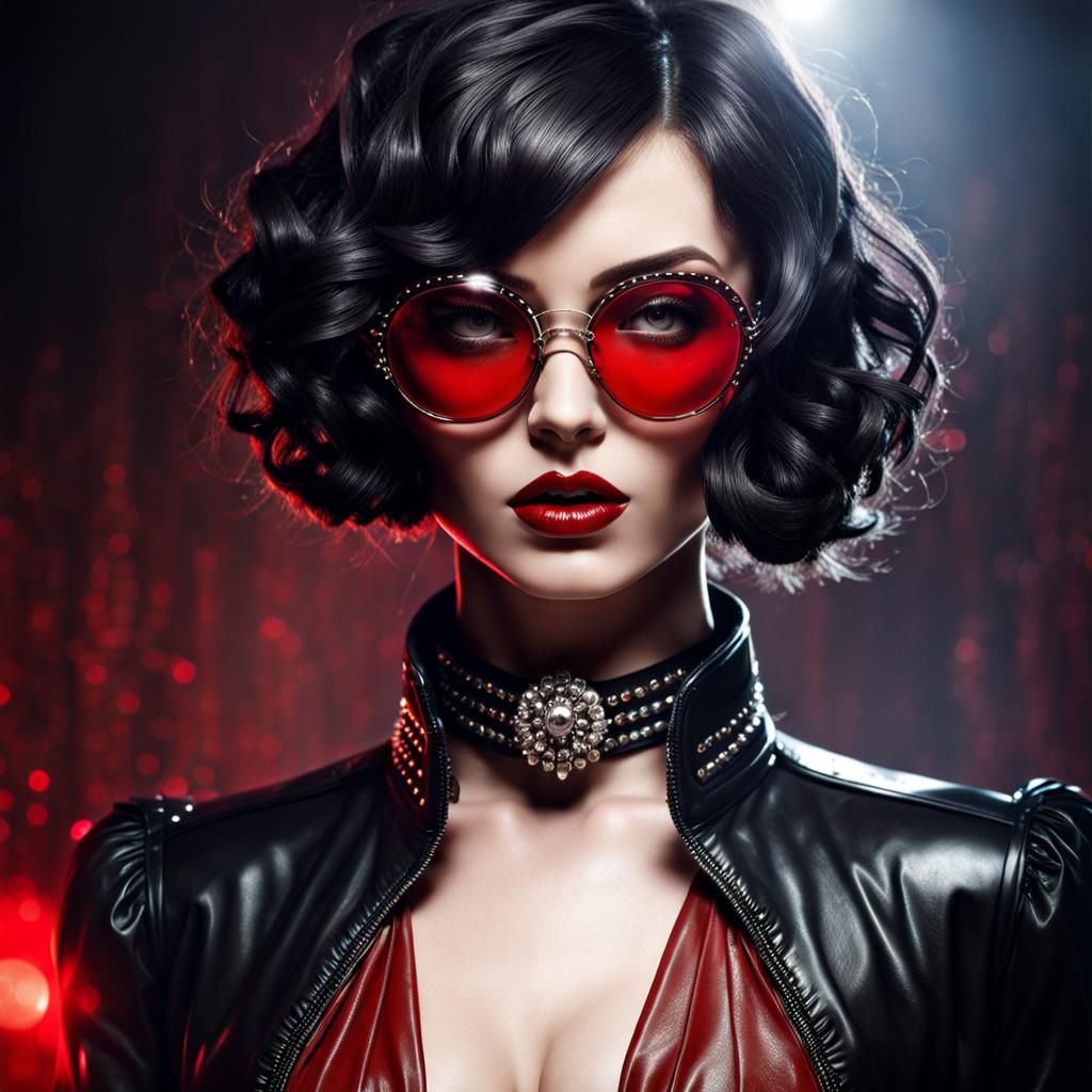 Beautiful Woman in Leather with Dynamic Lighting
