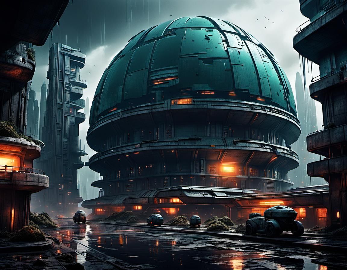 Dystopian Brutalist City in Poisonous Atmosphere