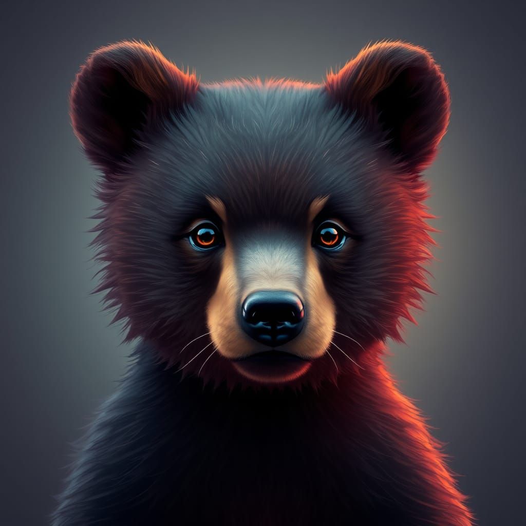 Adorable Bear Cub Portrait in Art Nouveau Style