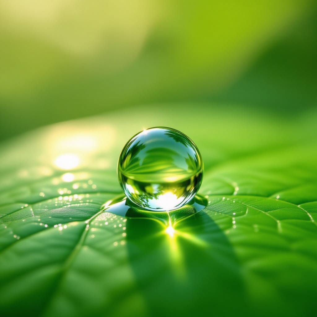 Macro Photo of Water Drop on Leaf in Morning Light