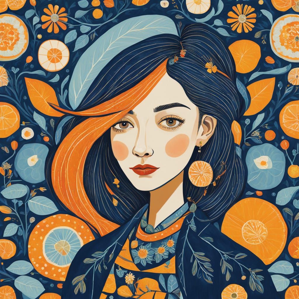 Whimsical Folk Art Portrait in Bold Colors