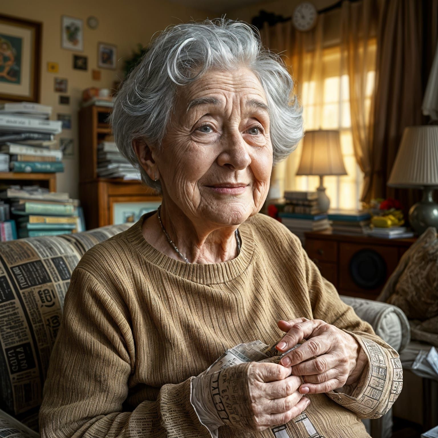 Gentle Elderly Woman Crafts Papier-Mâché Companion