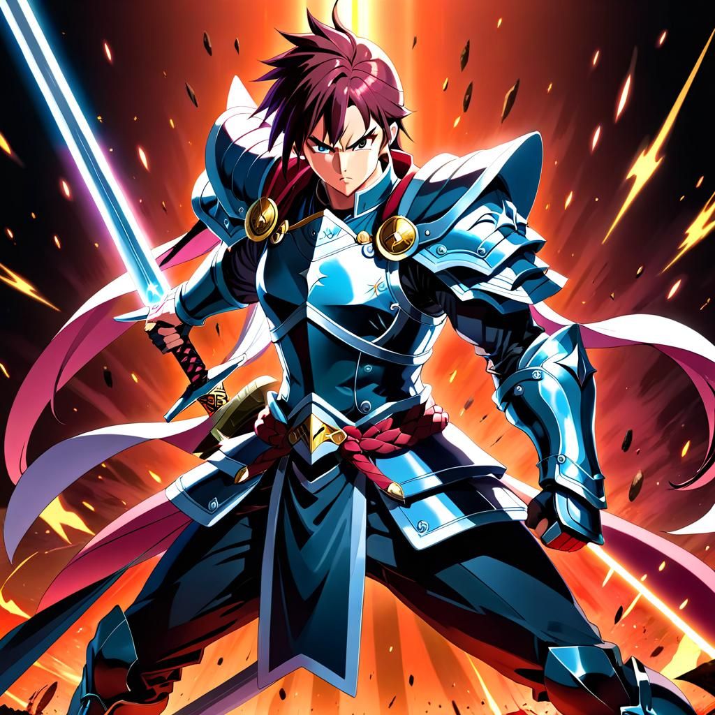 Epic Anime Warrior with Legendary Sword in Cel-Shaded Style