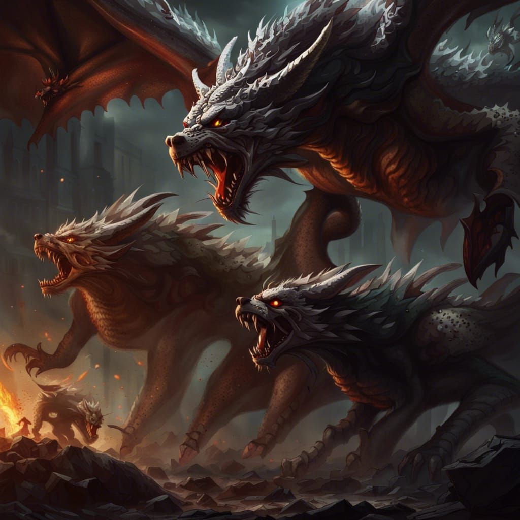 Dragon and Werewolves Epic Battle