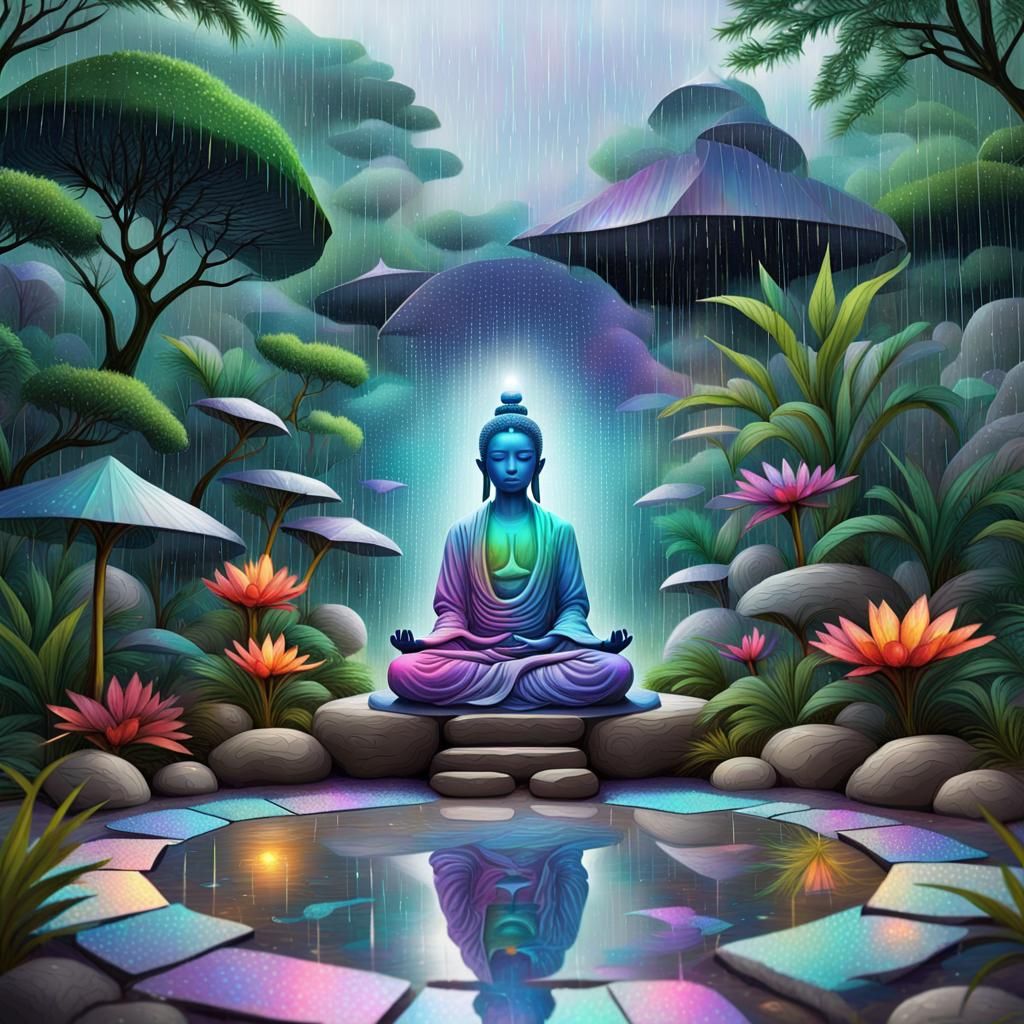 Zen Garden Meditation: Holographic Cosmic Illustration