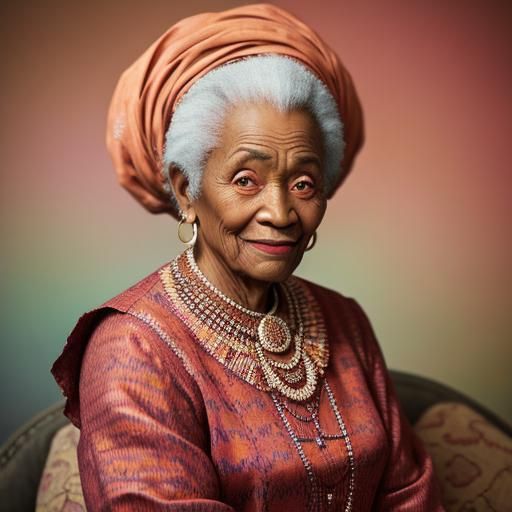 Happy African American Lady in Peach Colors