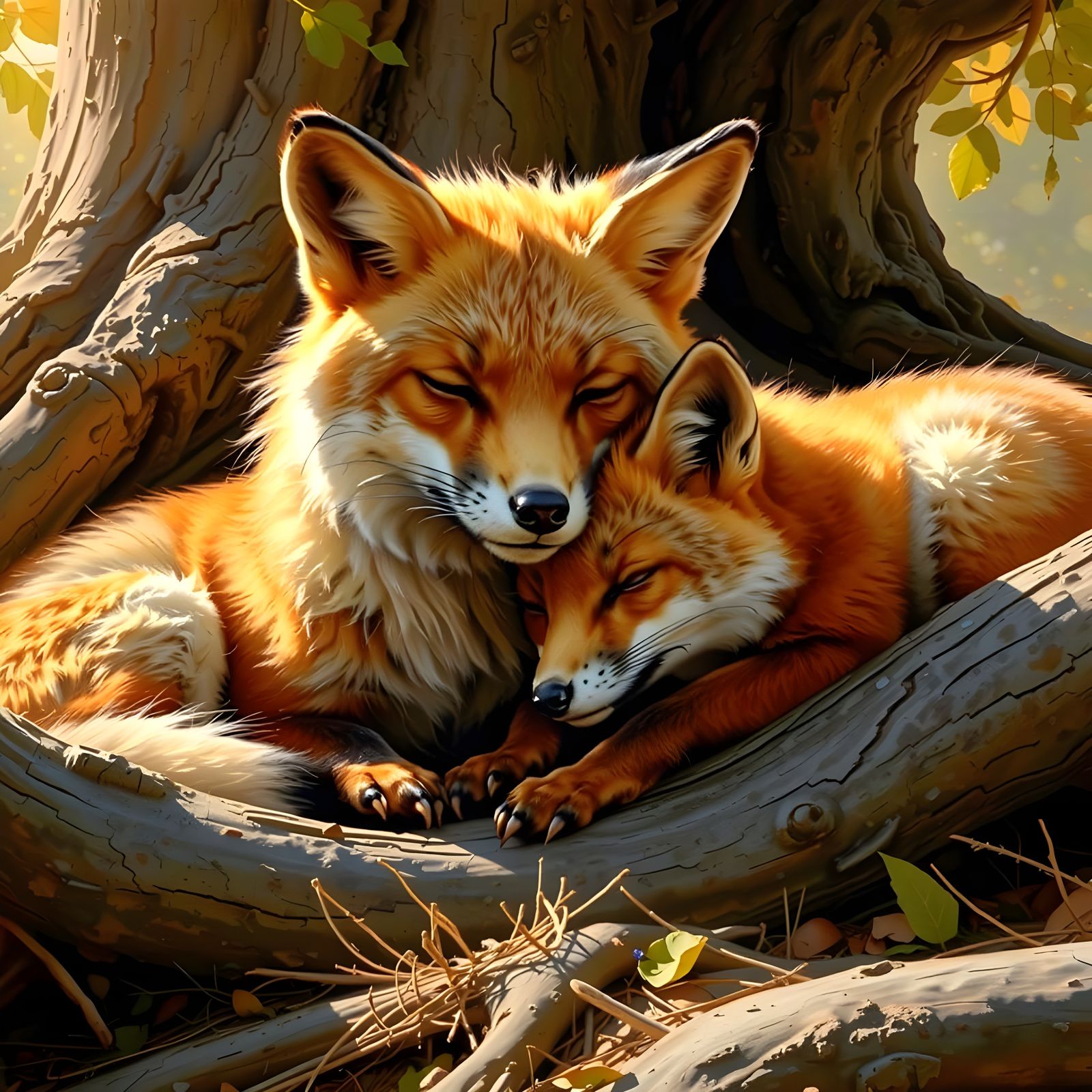 Mother and Baby Fox in Wyeth Style