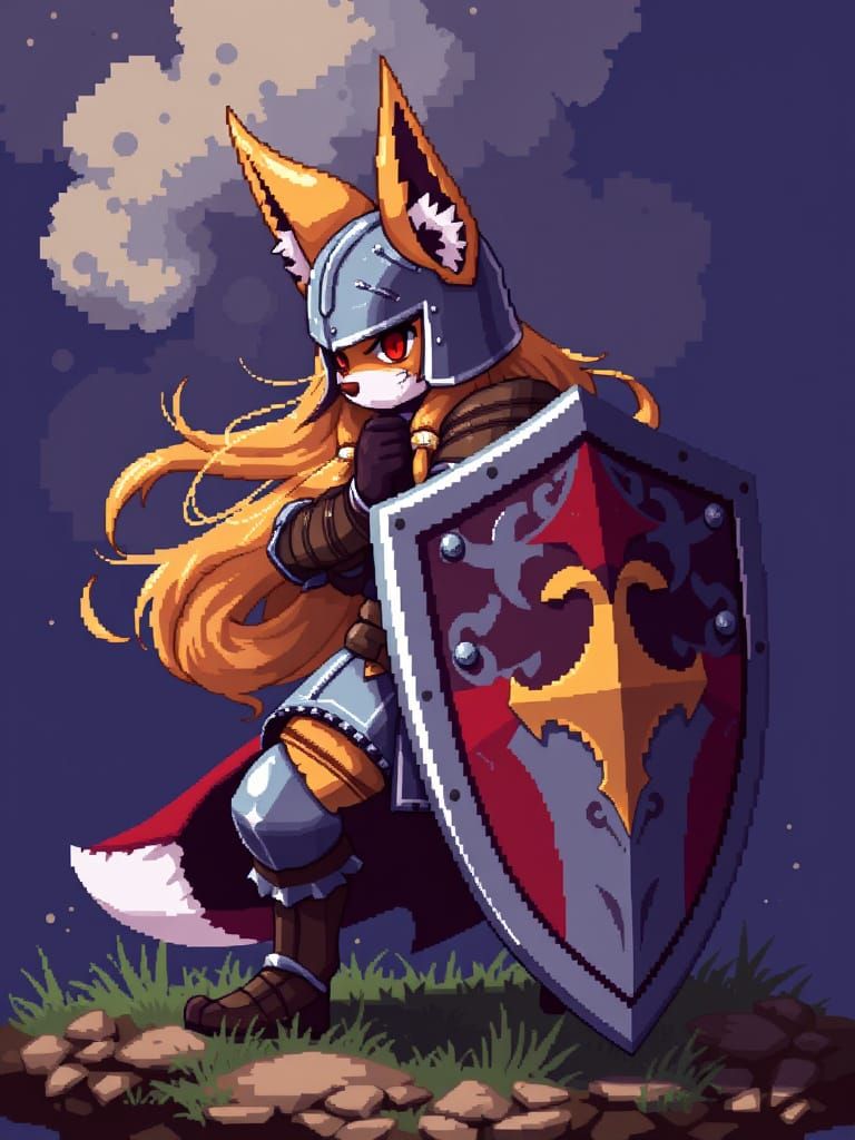 Pixel Art Lynx Knight with Cheesewheel