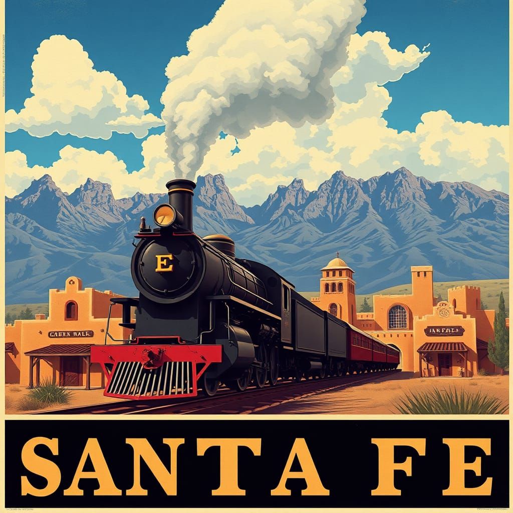 Vintage Travel Poster of Santa Fe in Comic Book Style