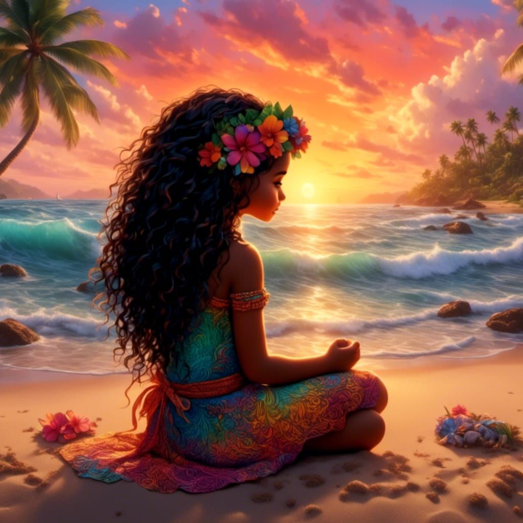 moana at a beach watching a sunset