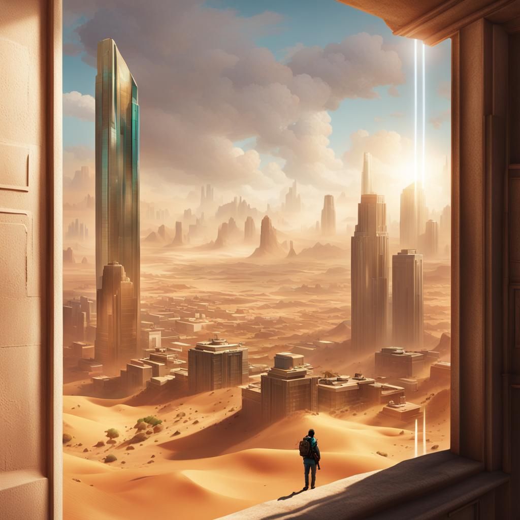 Desert Sandstorm Through City Window in 8K