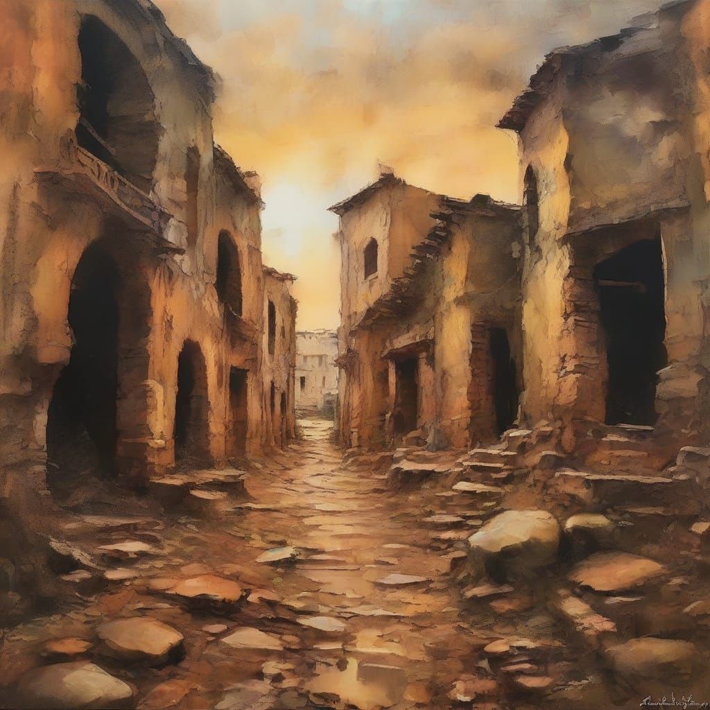 Lost Village Enshrouded in Golden Light