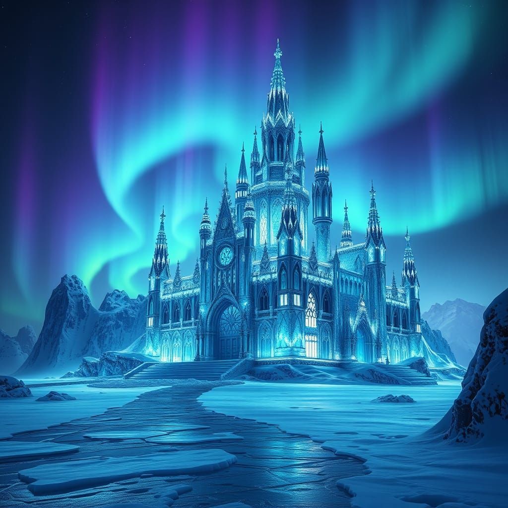 Crystal Castle in Gothic Fantasy Style, Shimmering with Icy ...