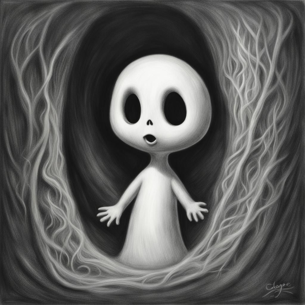 Hyperdetailed Charcoal Drawing of Casper