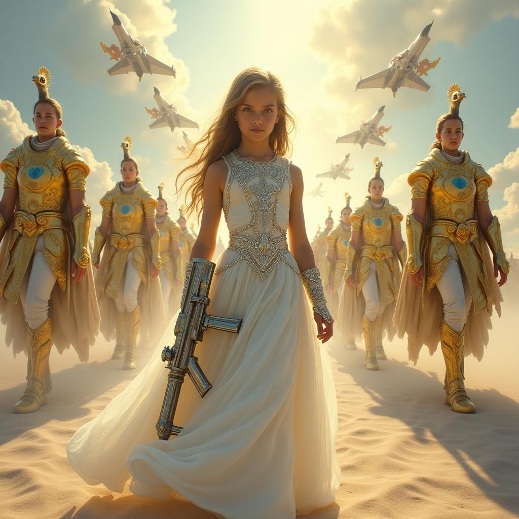 Girl with Machine Gun in Heaven, Digital Art