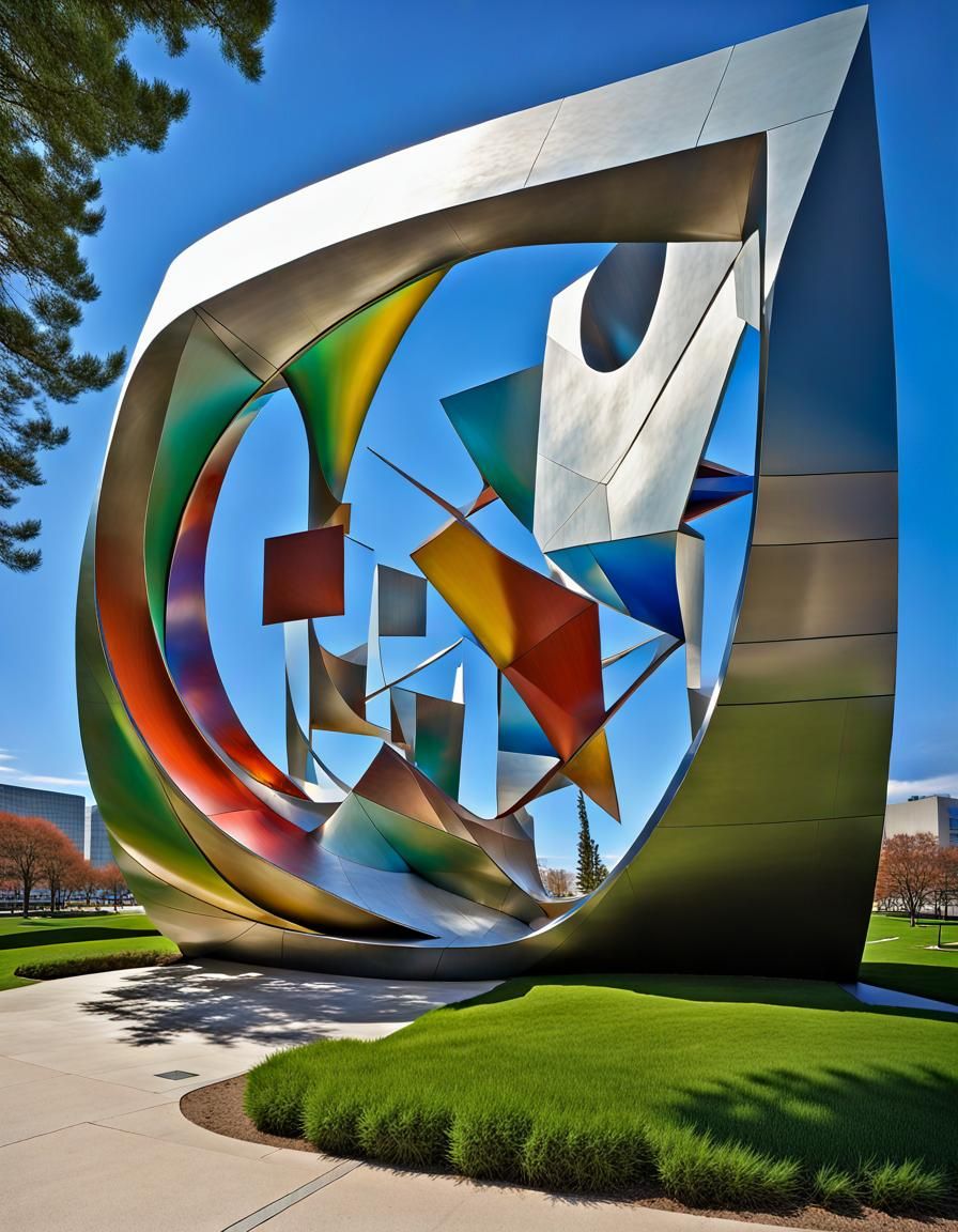 Futuristic Art Deco Sculpture on Curved Wall