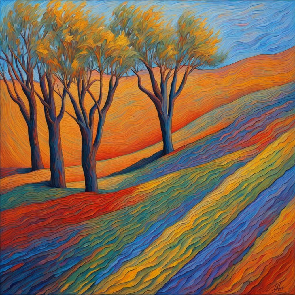Colorful Lines: Neo-Impressionist Expressionist Oil Painting