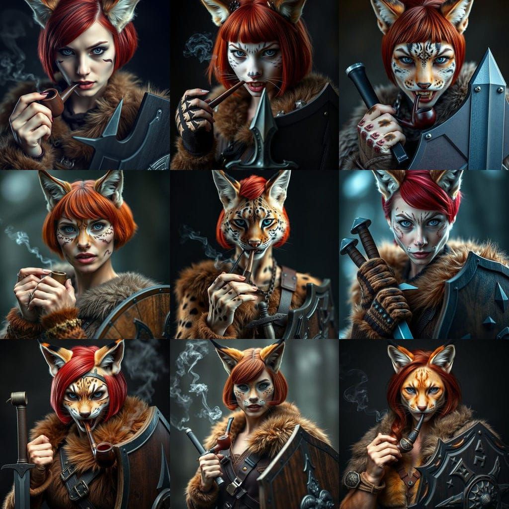 Mysterious Woman in Power Pose with Lynx Features and Bearsk...