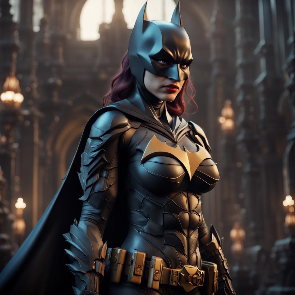 Female Batman in Detailed Matte Painting Style