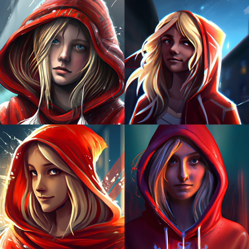 Blonde Teenager in Red Hoodie: Hyperdetailed Portrait