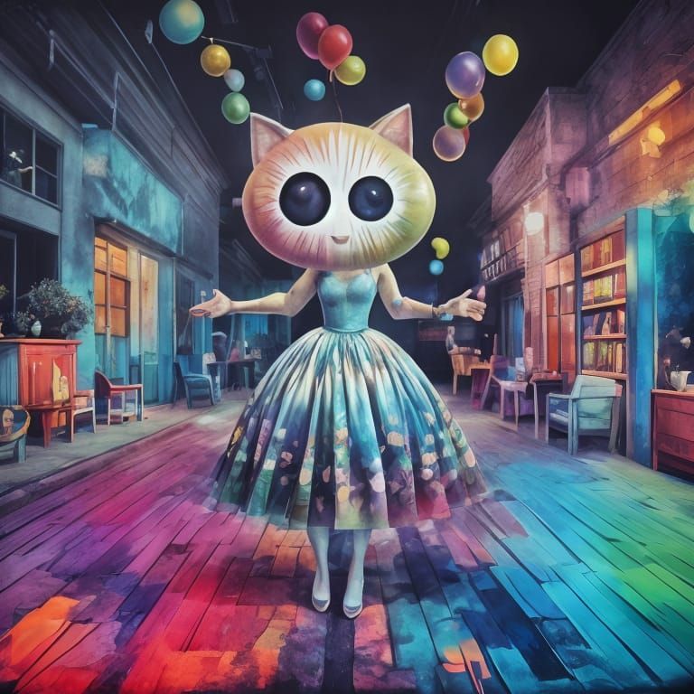 Rainbow Cat with Lemon Head in Magical Realism
