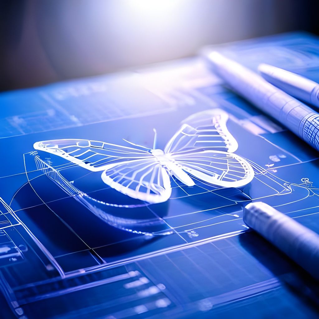 Butterfly Blueprint: Hyperdetailed Digital Architecture Rend...