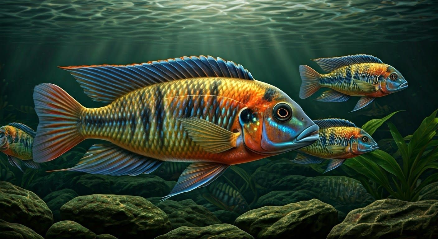 Vibrant Mbuna Cichlids in Underwater Landscape