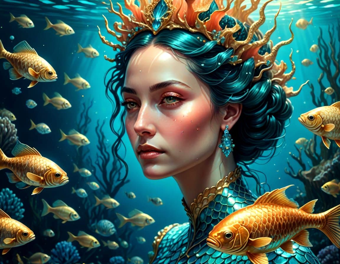 Enameled Glass Coral Reef with Mermaid